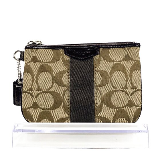 COACH Signature Canvas Wristlet Pouch w/Leather Trim - Picture 1 of 15